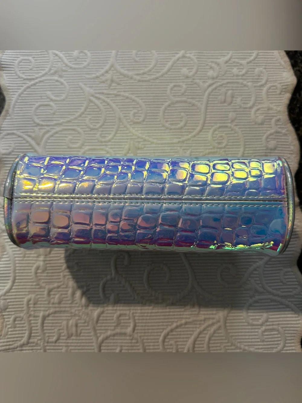 bh Cosmetics Holographic Croc-Embossed Cosmetic Bag in Iridescent rainbow
